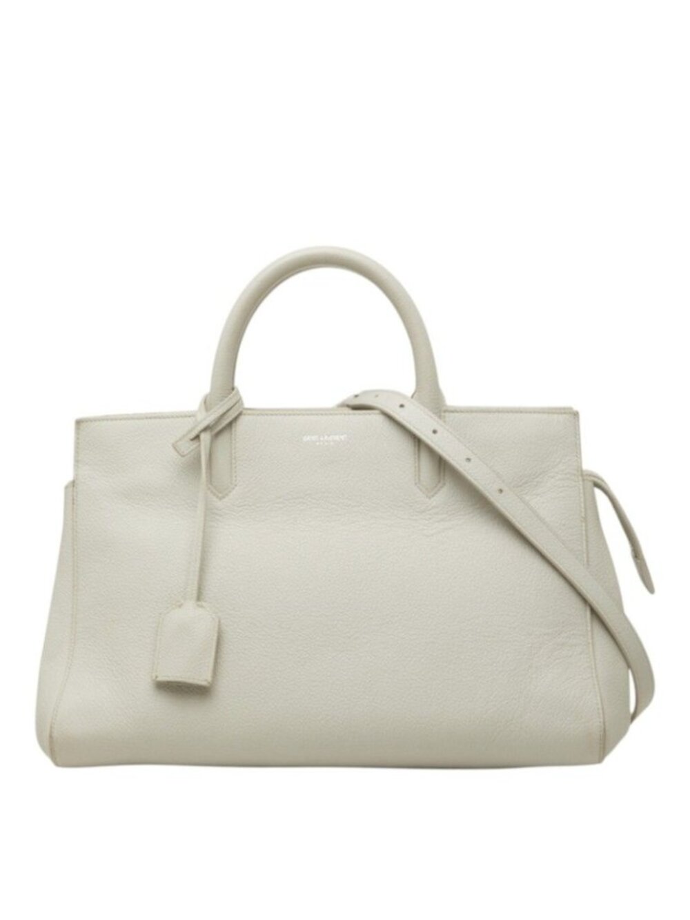 Saint Laurent Cabas Rive Gauche 2-Way Shoulder Bag Light Gray Leather